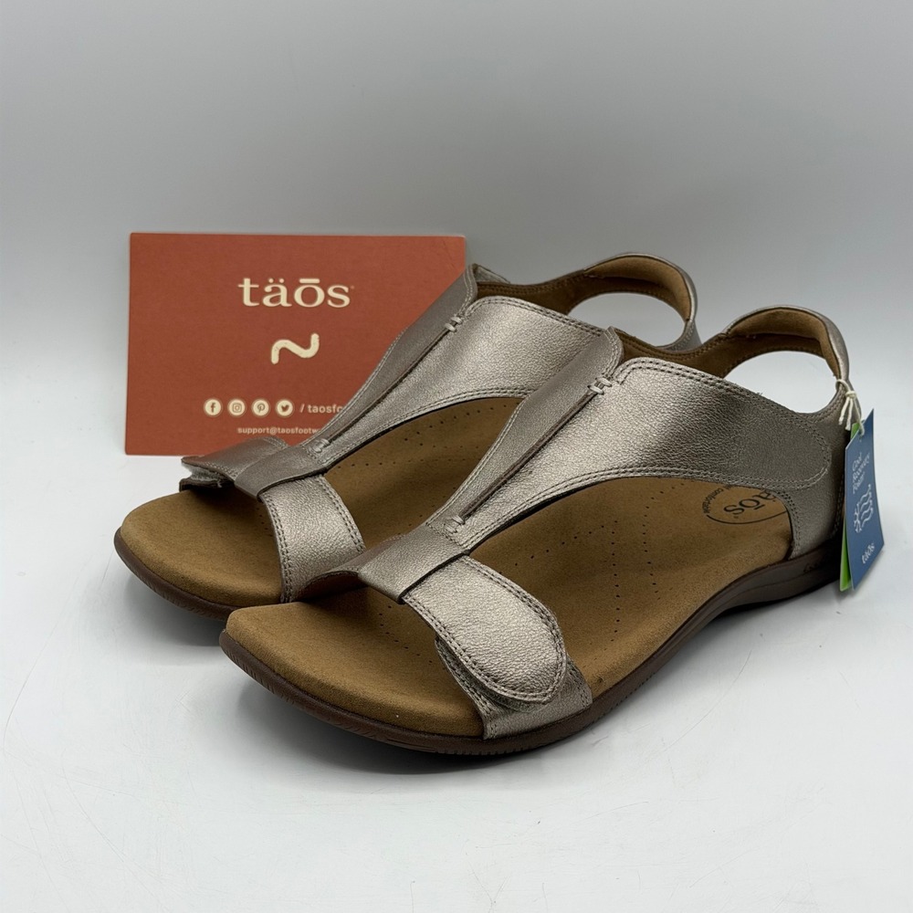 Taos The Show Champagne Metallic Leather Sandals Womens 11 Comfort Travel Boho
